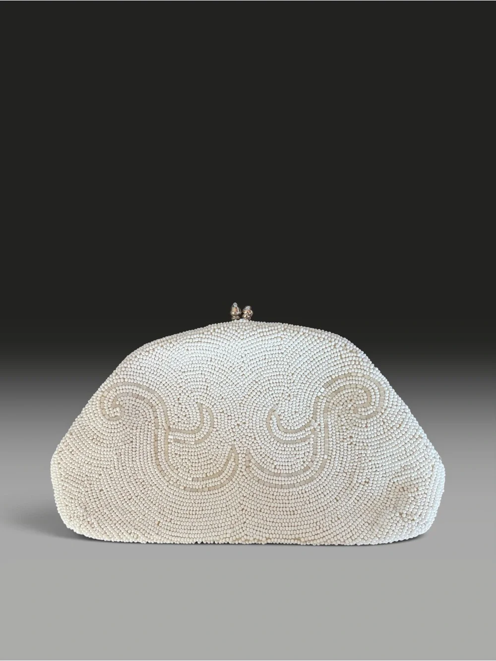 Vintage Walborg Hand Made Pearl-Embellished White Beaded Evening Clutch